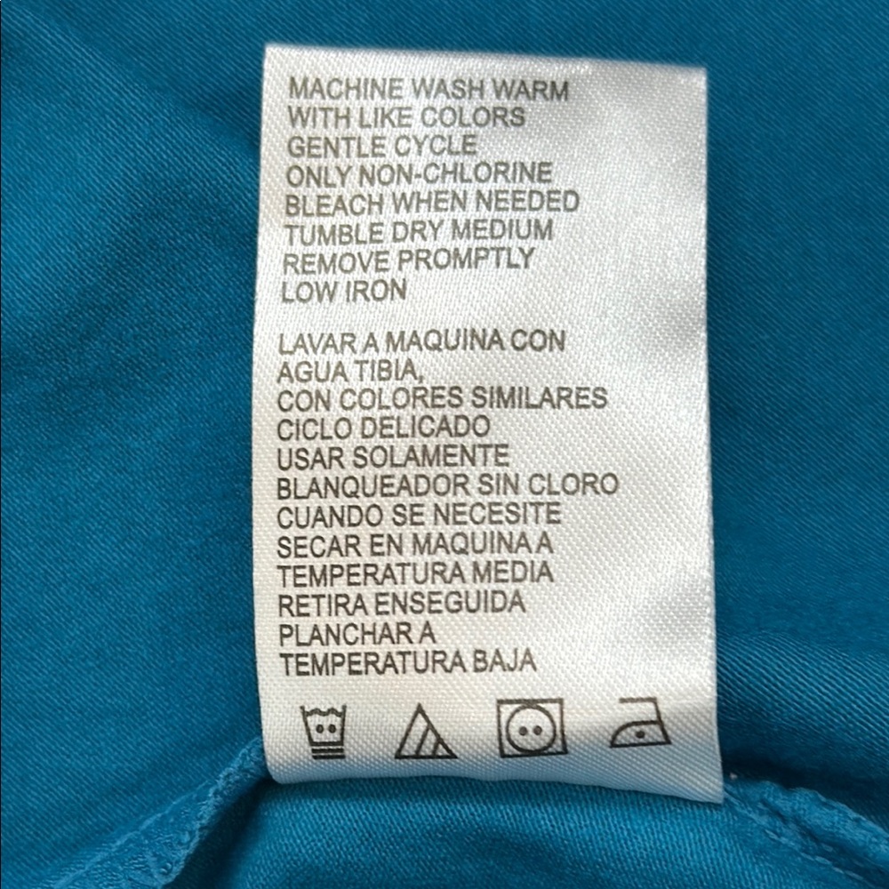Faded Glory 3X Teal Stretch Polo Blouse Split Neck Roll Tab Sleeve Casual Top - Picture 7 of 7